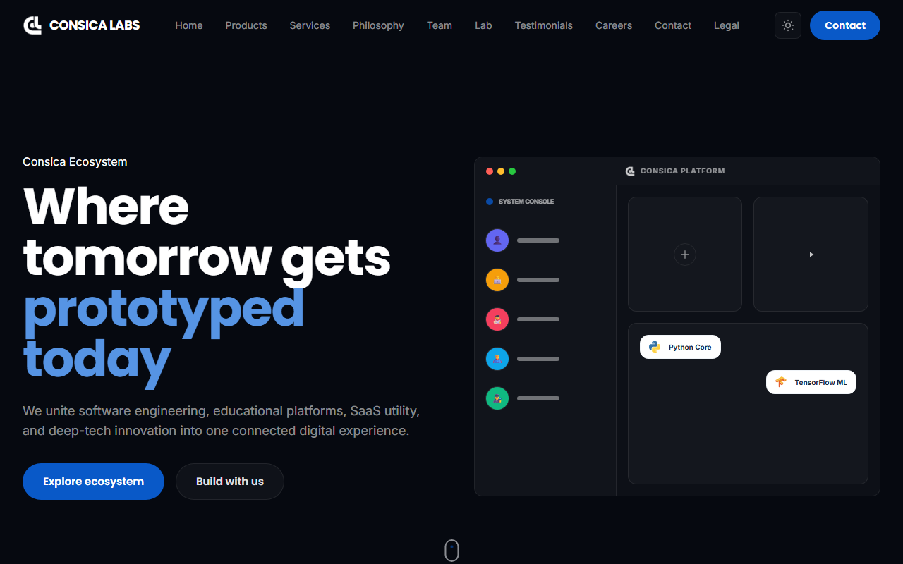 Consica Labs live website preview